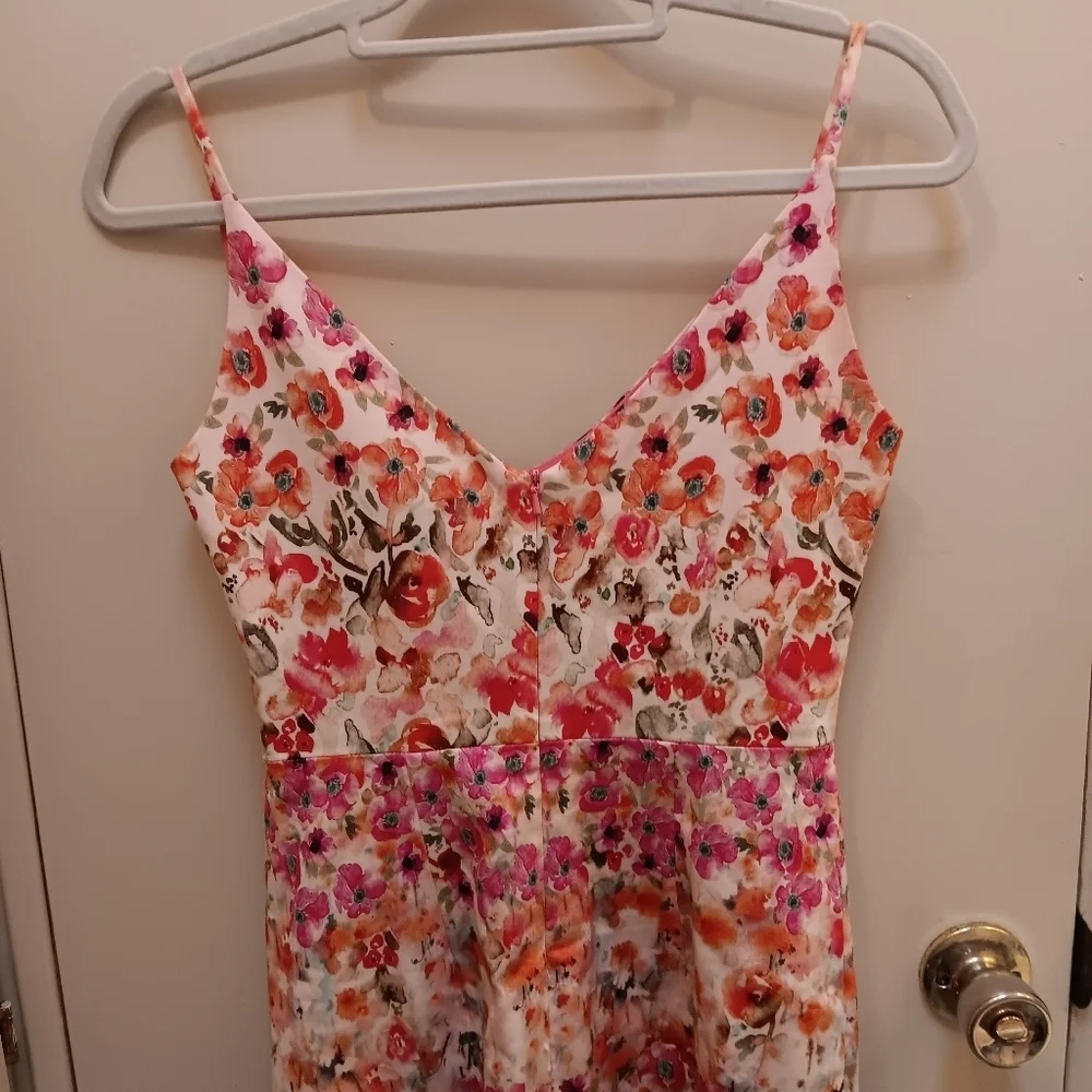 Black Halo Jevette Pink & Orange Floral Spaghetti Strap Fitted Pencil Dress 2 - Picture 9 of 11